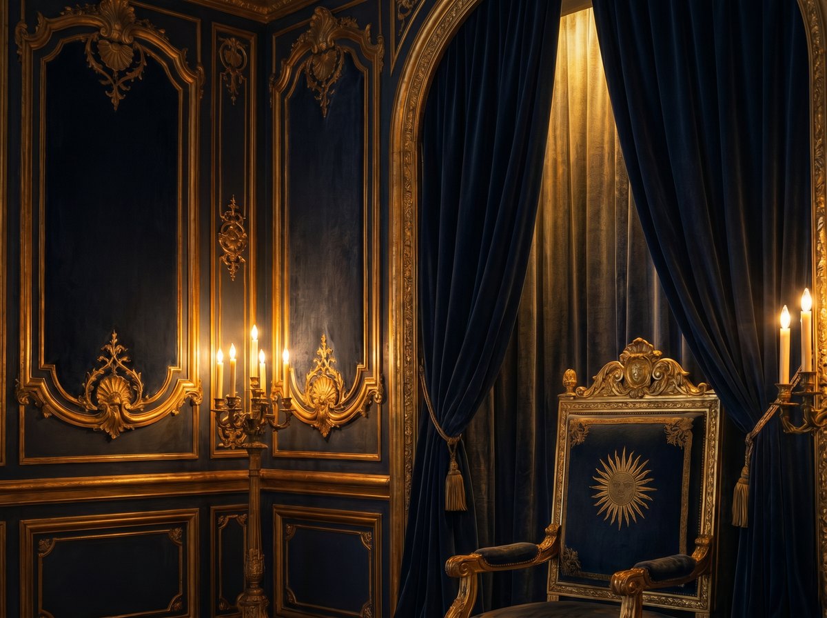 Opulent gilded baroque interior evoking Louis XIV and Versailles